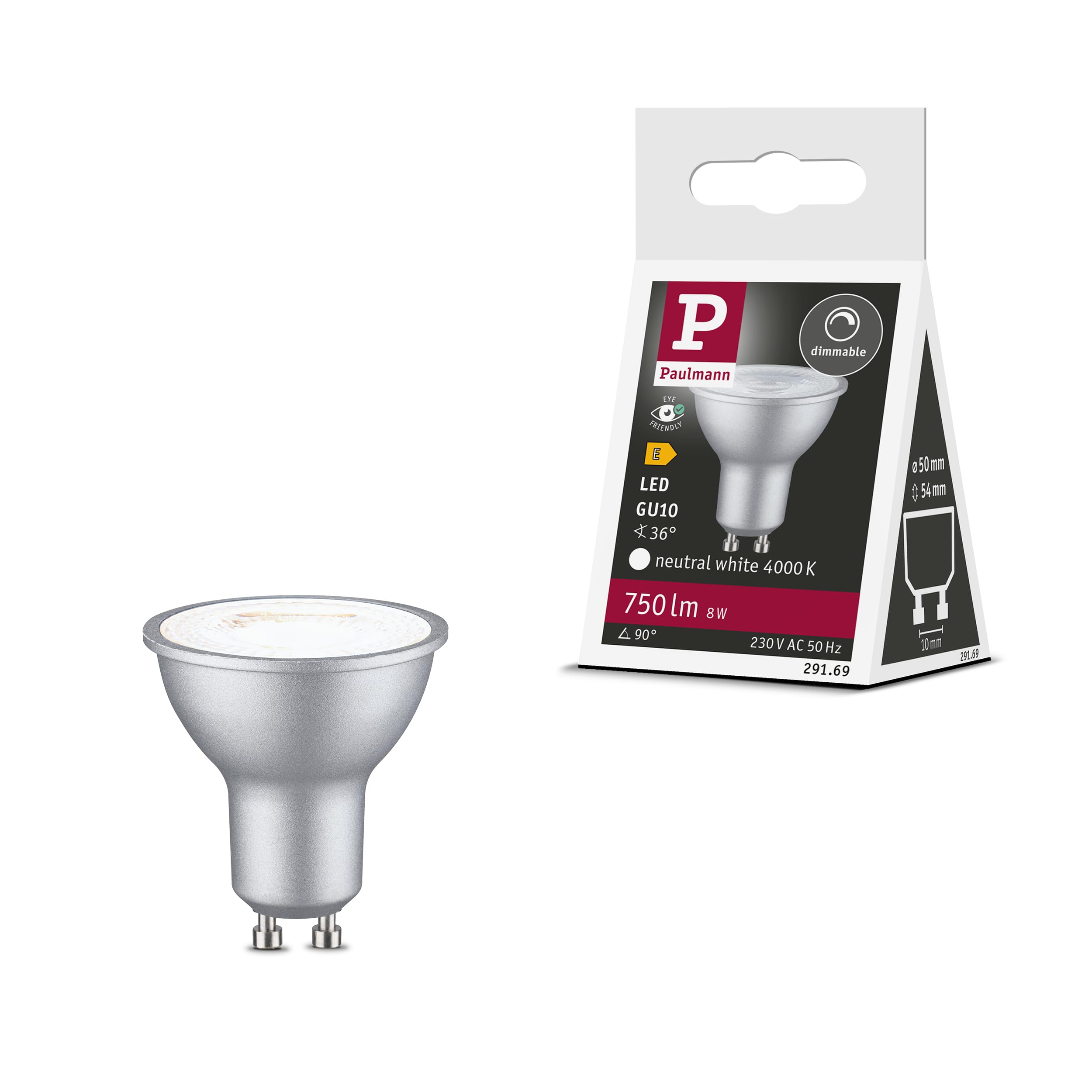 Paulmann 29169 Standard 230V LED Reflector GU10 750lm 8W 4000K dimmable Chrome matt 36° lamp