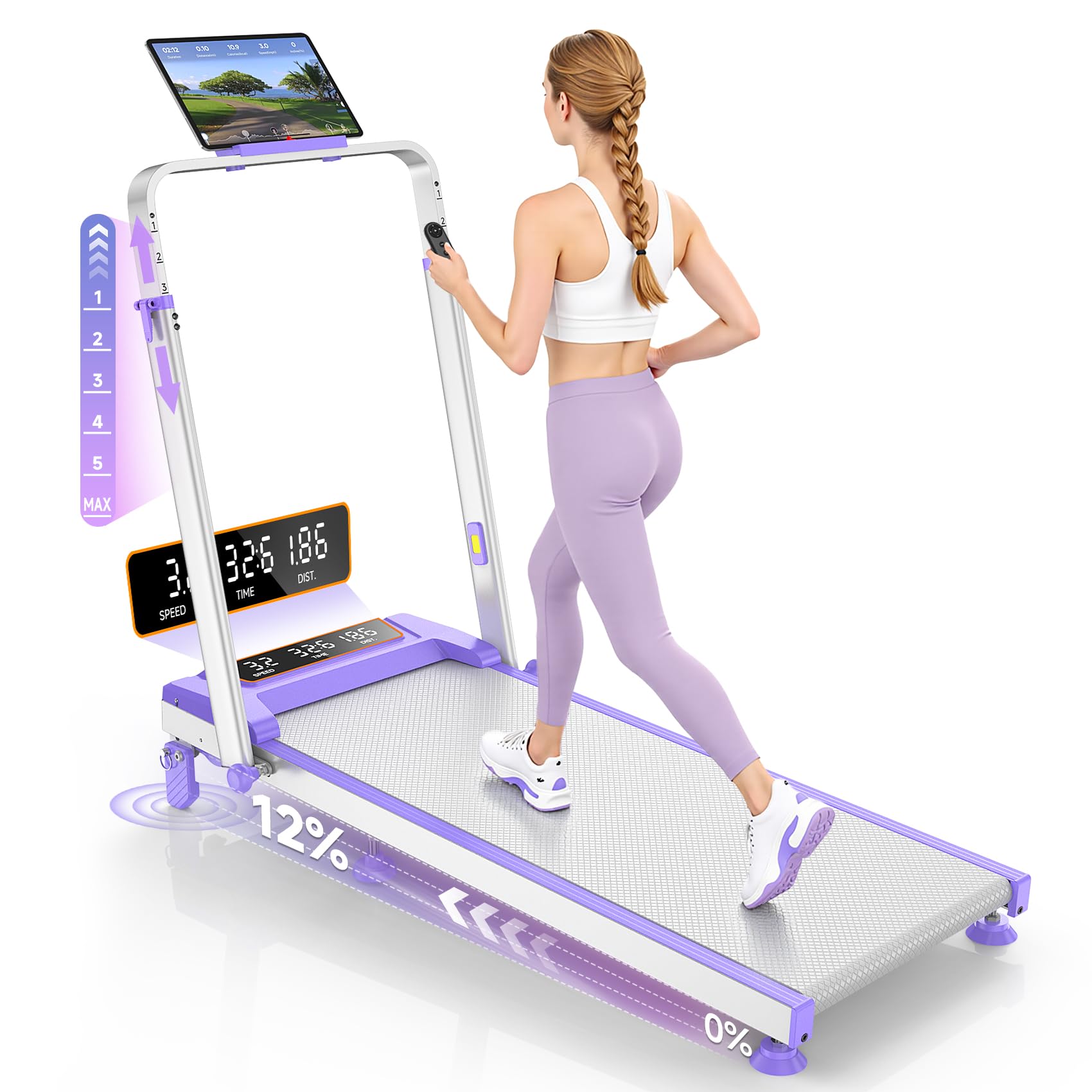 Photo 1 of **** PARTS ONLY ****

Walking Pad Treadmill with 12% Incline & Adjustable Height, 4 in 1 Walking Pad with Handle Bar, 3.5HP Foldable Under Desk Treadmill, Portable Treadmills for Home 350LBS, APP & Remote Control, Purple