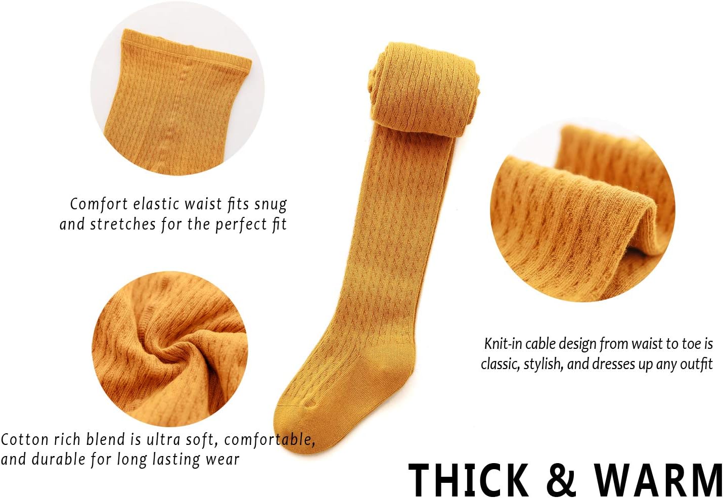 EPEIUS Baby Girl Tights Thick Cable Knit Leggings Seamless Cotton Toddler Girls Stockings School Tights for 2T-12 Years - Image 3