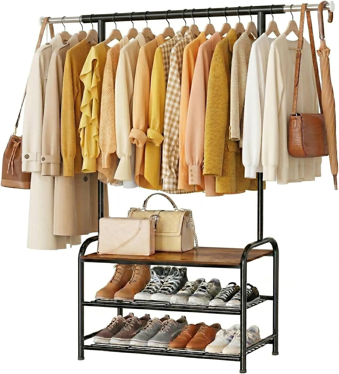 Clothing Rack for Hanging Clothes, 45" L Standard Clothes Garment Rack with Shelf, Portable Wardrobe Rack for Bedroom, Laundry Room, Black