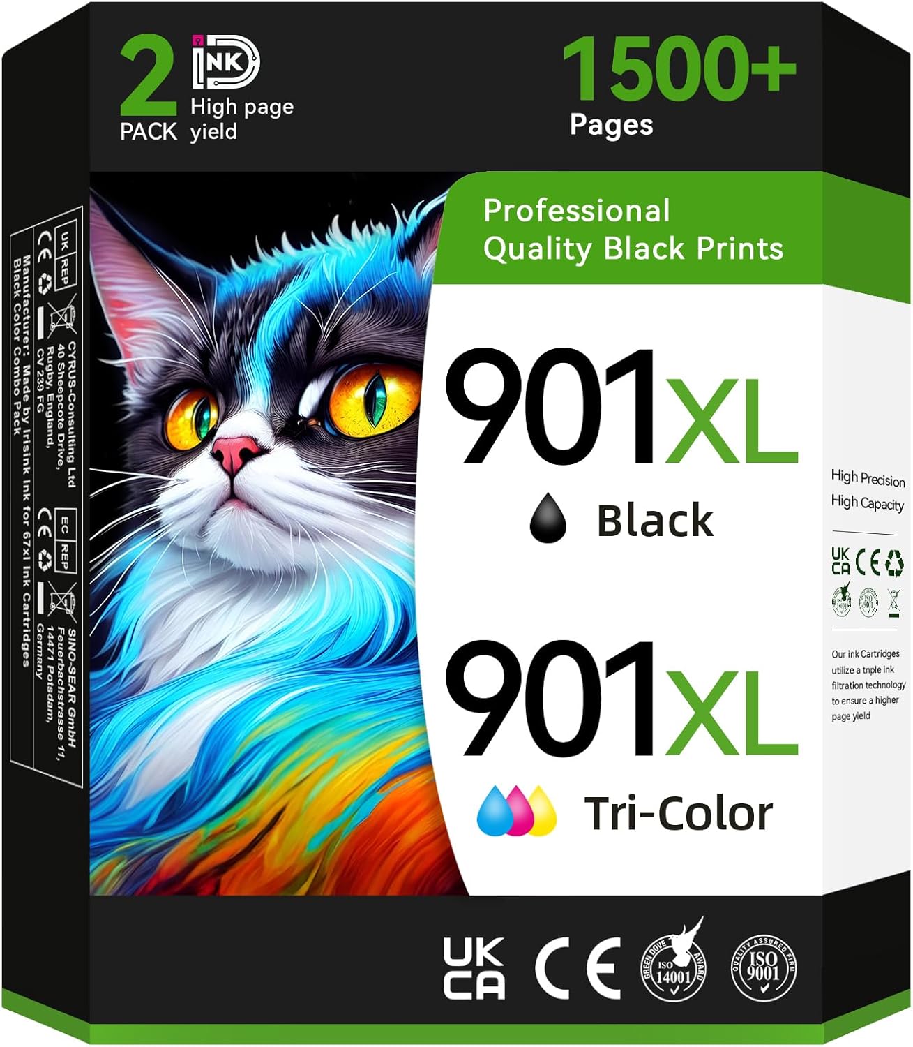 InKID 901XL Compatible for HP 901 Ink Cartridge Black/Color Combo Pack Work for OfficeJet J4550 J4680 J4580 J4540 J4500 J4680c G510a G510b G510g G510h G510n J4524 J4525 Printer (2 Pack)