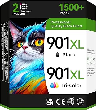 InKID 901XL Compatible for HP 901 Ink Cartridge Black/Color Combo Pack Work for OfficeJet J4550 J4680 J4580 J4540 J4500 J4680c G510a G510b G510g G510h G510n J4524 J4525 Printer 2 Pack