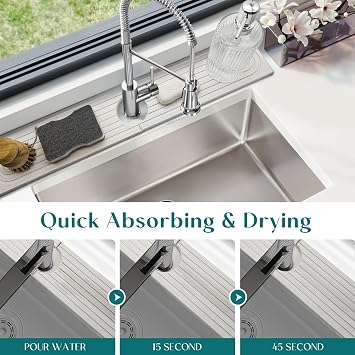 Eormoe Faucet Mat for Kitchen Sink – Diatomite Stone Drying Mat & Sink Protectors, Prevent Moisture – Sink Splash Guard Water-Absorbing Stone Tray for Bathroom Counter (Light Grey, 23.6 x 3.9)