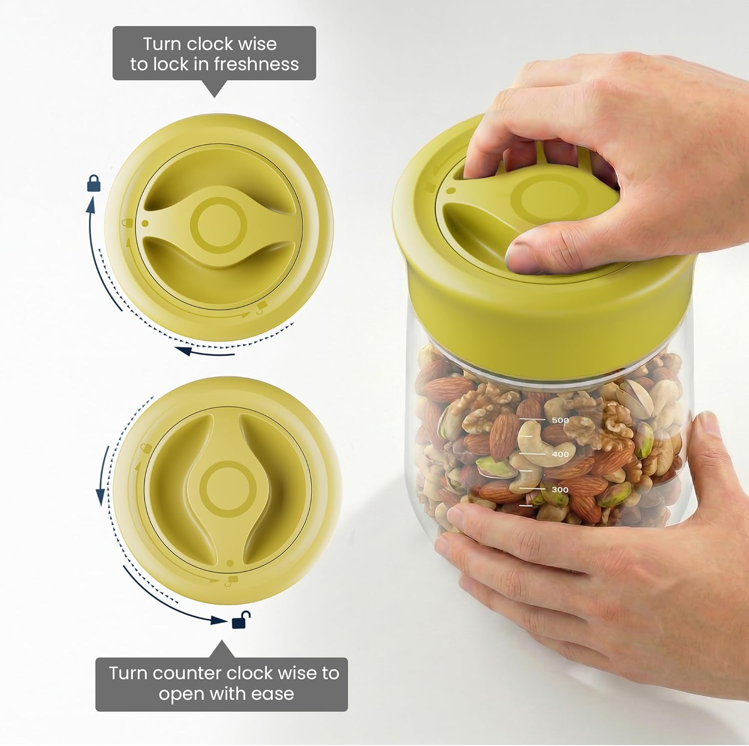 Overnight Oats Containers with Lids, 2 Pack 17oz Glass Jars with Airtight Lids, Wide Mouth Mason Jars, Food Storage Containers for Yogurt, Chia Pudding, Snack, Salad(Yellow+Beige)