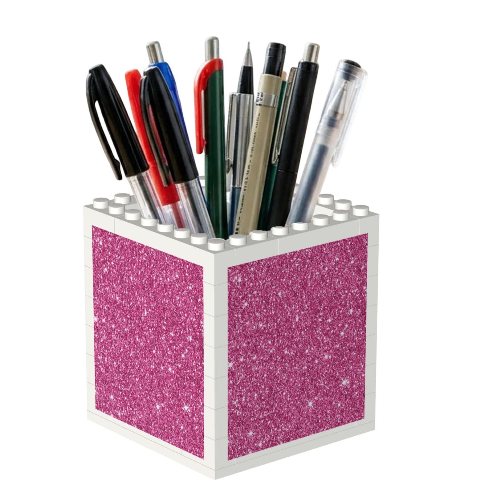 Poadnly Sparkling Pink Glitter, Pen Pot Pencil Holder for Office Home School, Compact Desk Organiser for Office Stationery