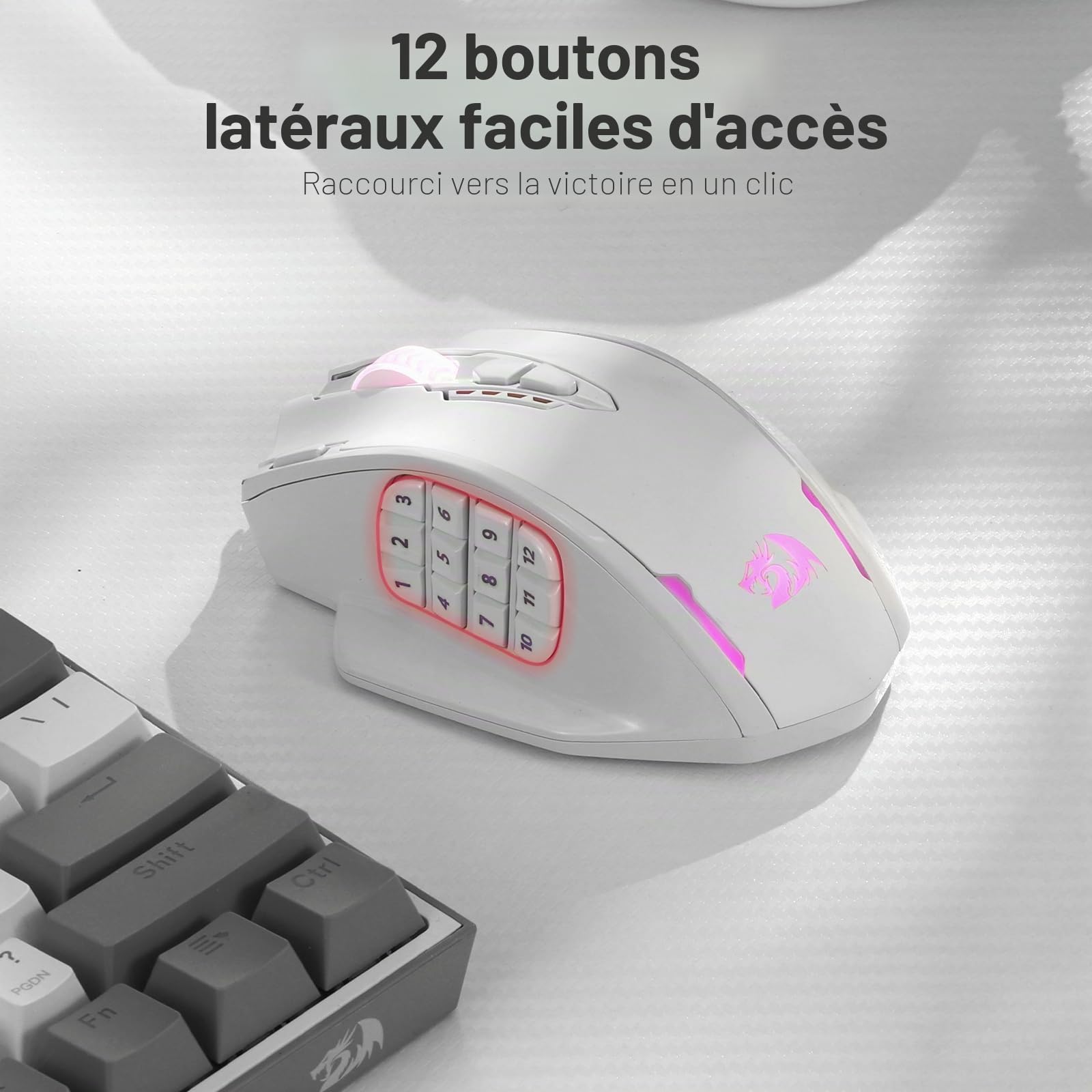 Redragon M913 Souris Gaming sans Fil 16000 DPI 16 Boutons | souris gaming sans fil 16000 DPI 16 boutons programmables 45h autonomie capteur optique Pro 12 boutons latéraux
