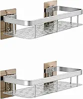 Kit 2 Suportes Porta Shampoo e Sabonete Prata Laruno – Organizador de Metal para Banheiro e Box, Instalação sem Furo com Adesivo Extra Forte, 30cm, Resistente à Ferrugem