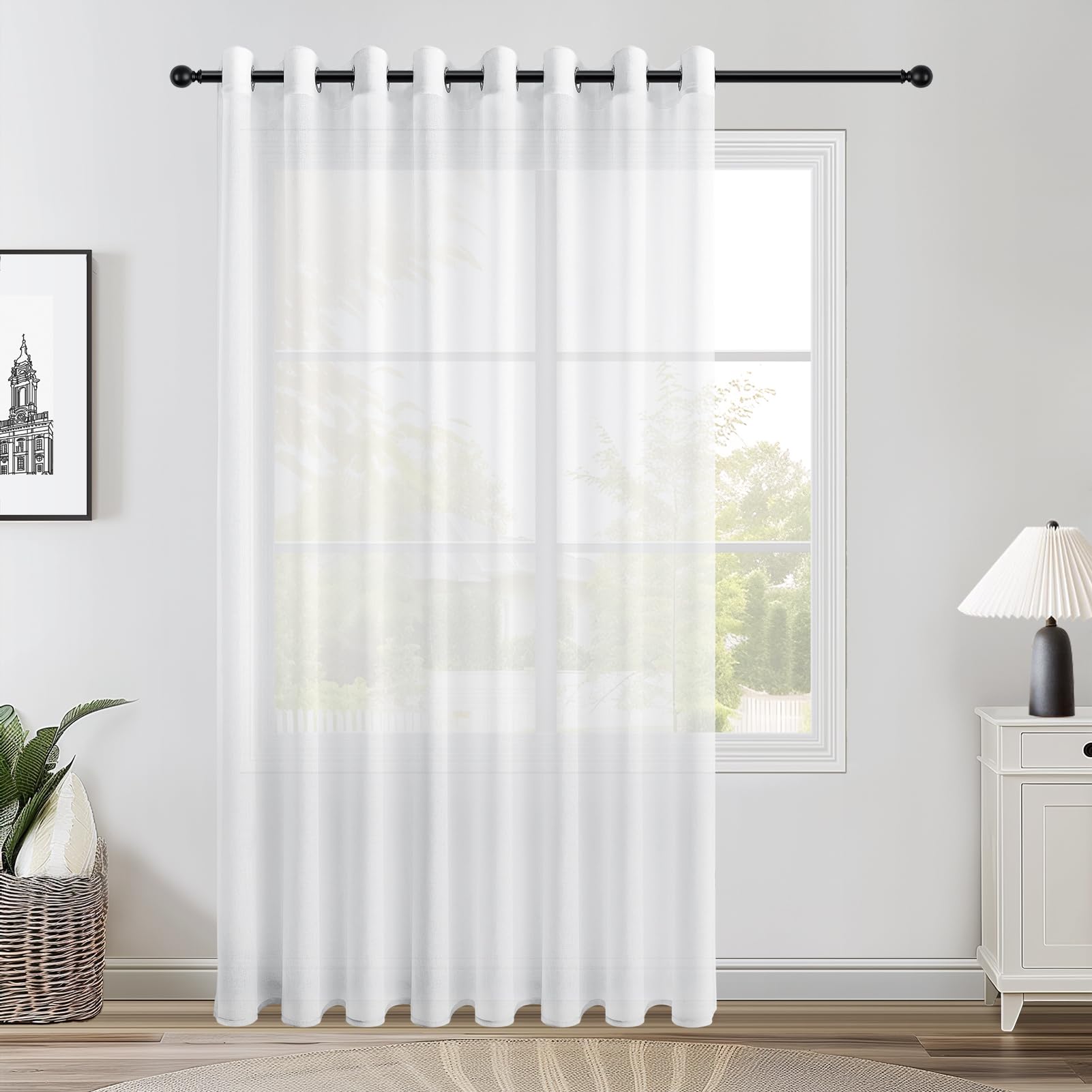 Topfinel Cortinas Salon 1 Pieza Visillos Blancas 300x280cm Moderna con Ojales De Barra Semitranslucidas para Vetanas Grandes Dormitorios Y Comed