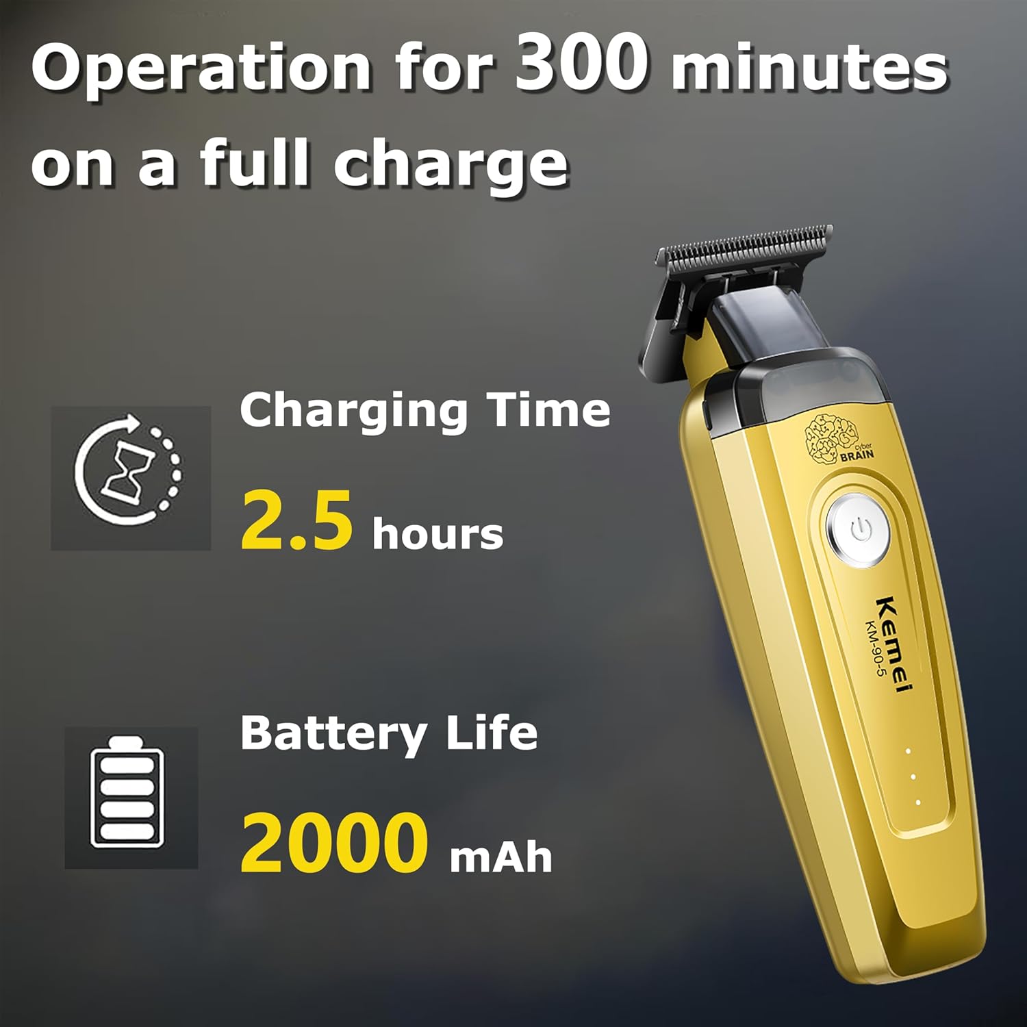 KEMEI 90-5 Hair & Beard Trimmer for Men, Zero Gap Trimmer with DLC Blade & Charging Base, 7500 RPM Cordless Trimmers for Barbers - Image 5