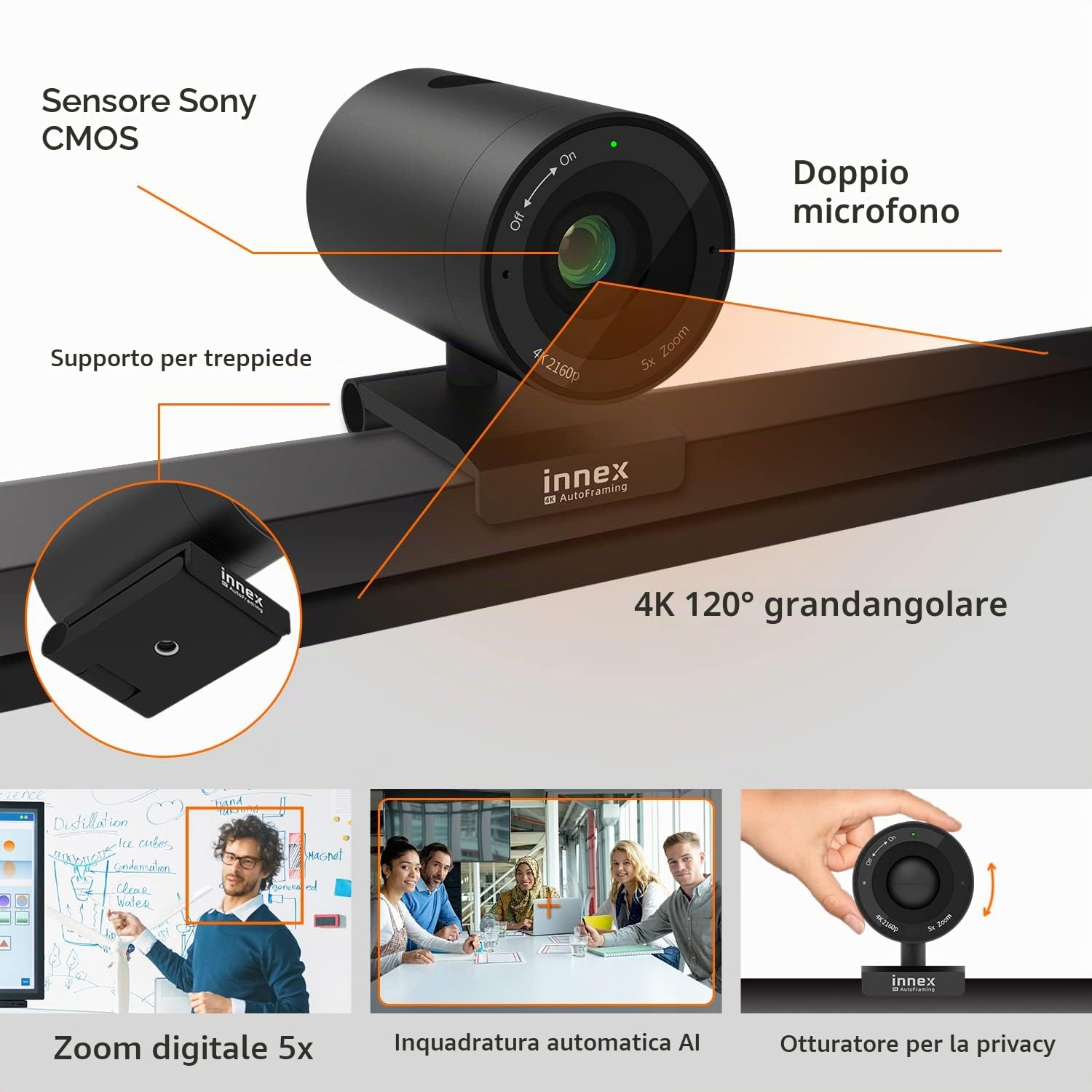 Innex C570 Webcam 4K Grandangolare da 120° con Tracciamento IA & ePTZ | Innex C570 Webcam 4K Grandangolare da 120° con Tracciamento IA & ePTZ