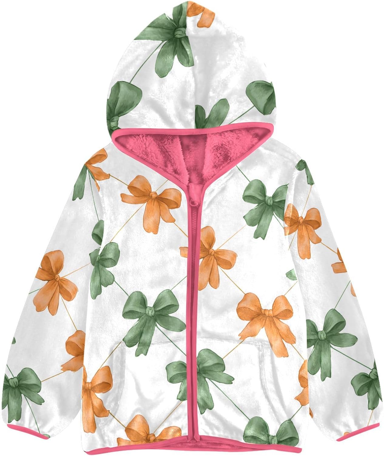 Girls Hoodie Outfit Bow Pattern Zipper Sweatshirt Coat Fleece Jacket for Kids 3-10T