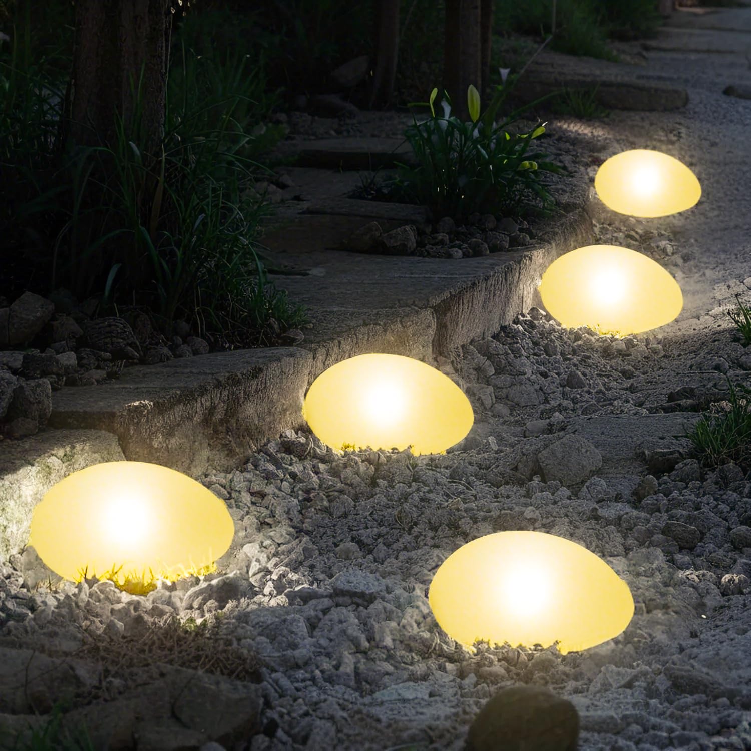 SC-Daily Solar Lights Outdoor Waterproof Solar Pebble Rock Garden Lights Decorative with Warm Light LED, IP65 Waterproof