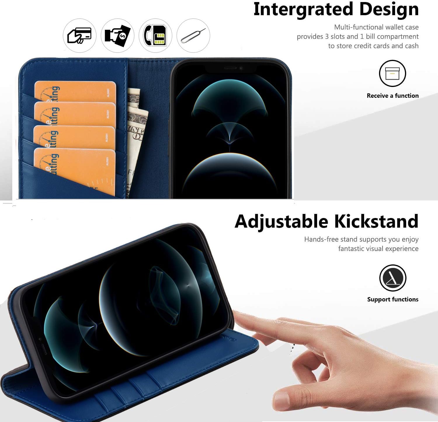 VISOUL Case for iPhone 12 Pro Max,Carbon Fiber Leather Magnetic Closure Book Stand Wallet Cover with Card Slots Shockproof For Flip Folio Compatible With iPhone 12 Pro Max Case 6.7" Blue - Image 5