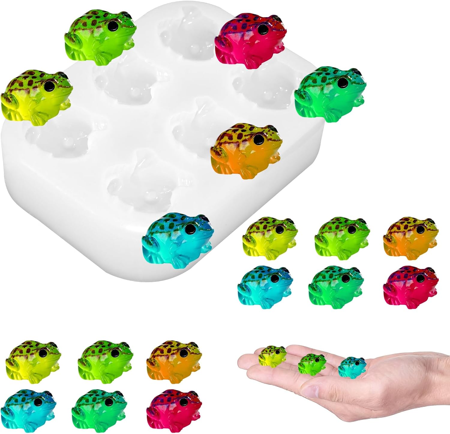 6-Cavity Mini Frog Resin Silicone Mold 3D Frog Epoxy Casting Molds Micro Dollhouse Frog Candle Making Mold for DIY Resin Fairy Garden Miniatures Landscape Crafts Decor