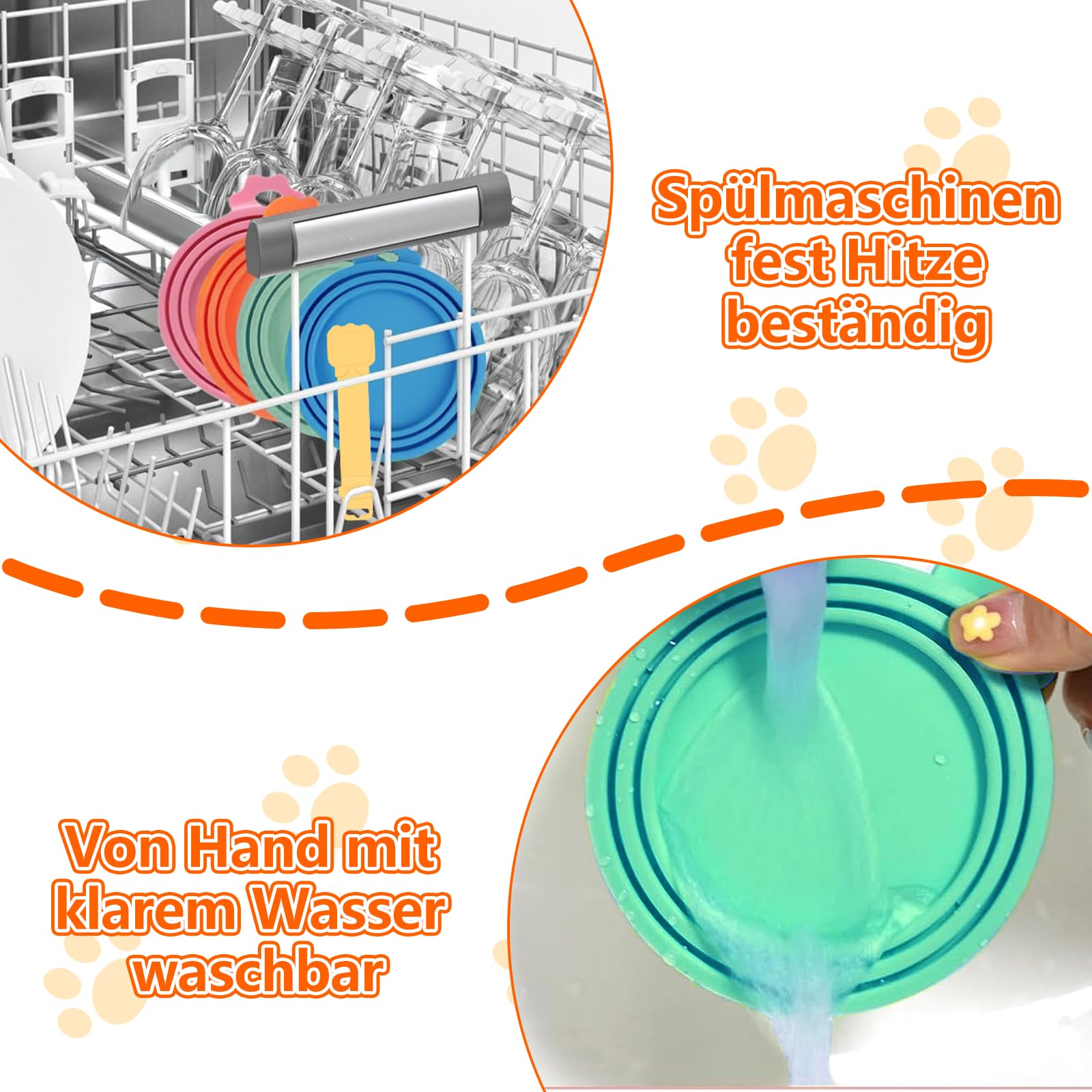 4 Couvercles Silicone + Cuillère – Couvercles Universels (6,5/7,5/8,5 cm), Extensibles & Réutilisables, Sans BPA, Lavable au Lave-vaisselle – Pour Boîtes de Nourriture Animaux