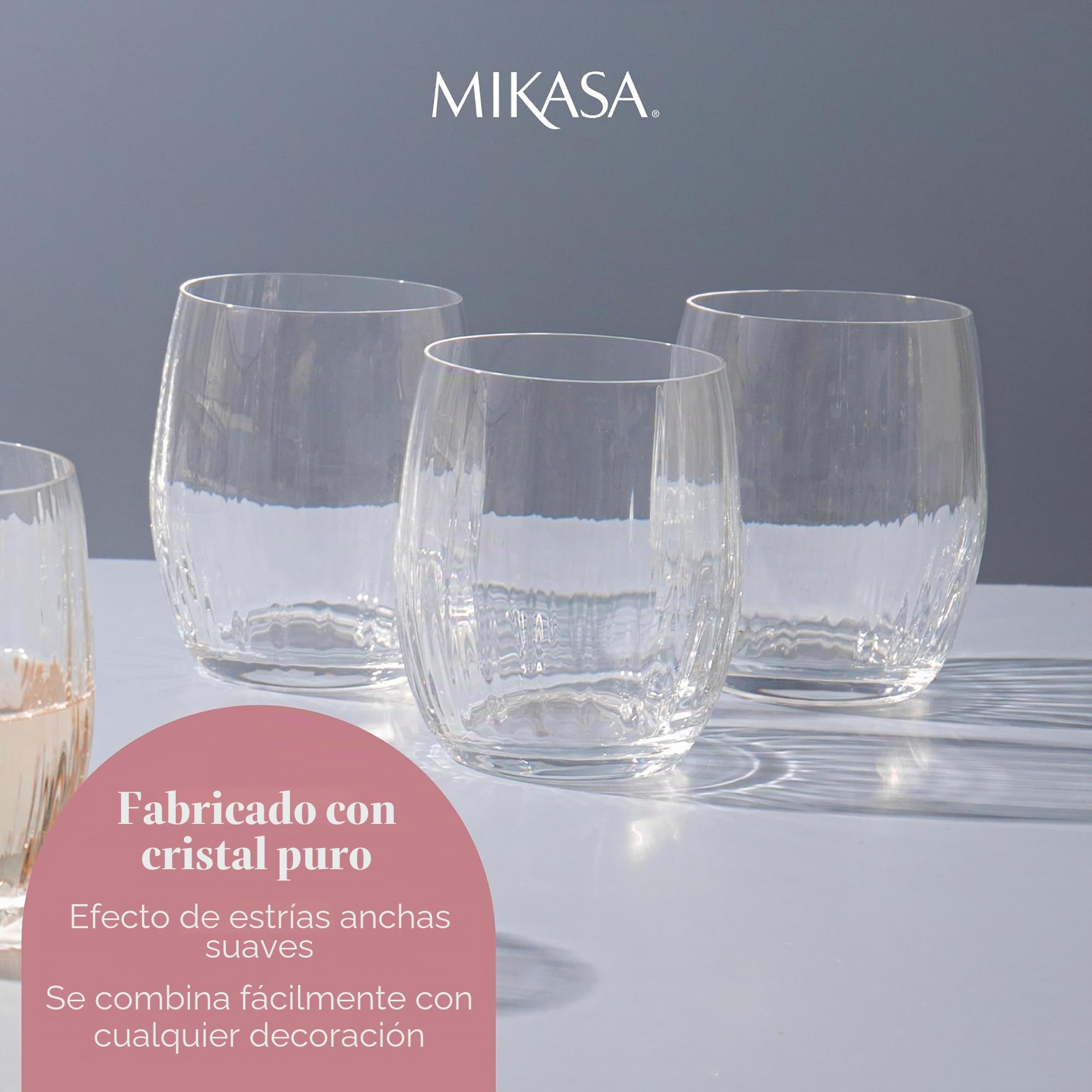 Mikasa Treviso Vaso de Cristal de Vino, 350ml, Juego de 4 Vasos Finos Transparentes Sin Plomo con Efecto Ondulado para Celebraciones