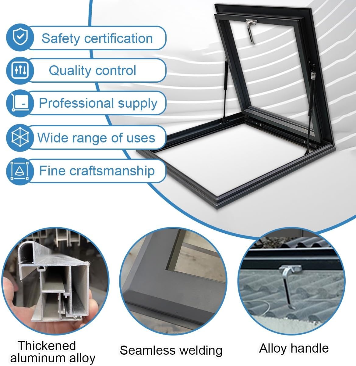 Skylight Roof Window for Sloped/Flat Roofs, Aluminum Alloy, Tempered Glass, Hydraulic Support, Custom Size 70x100cm (27.6x39in), Perfect for Basement, Attic, Shed