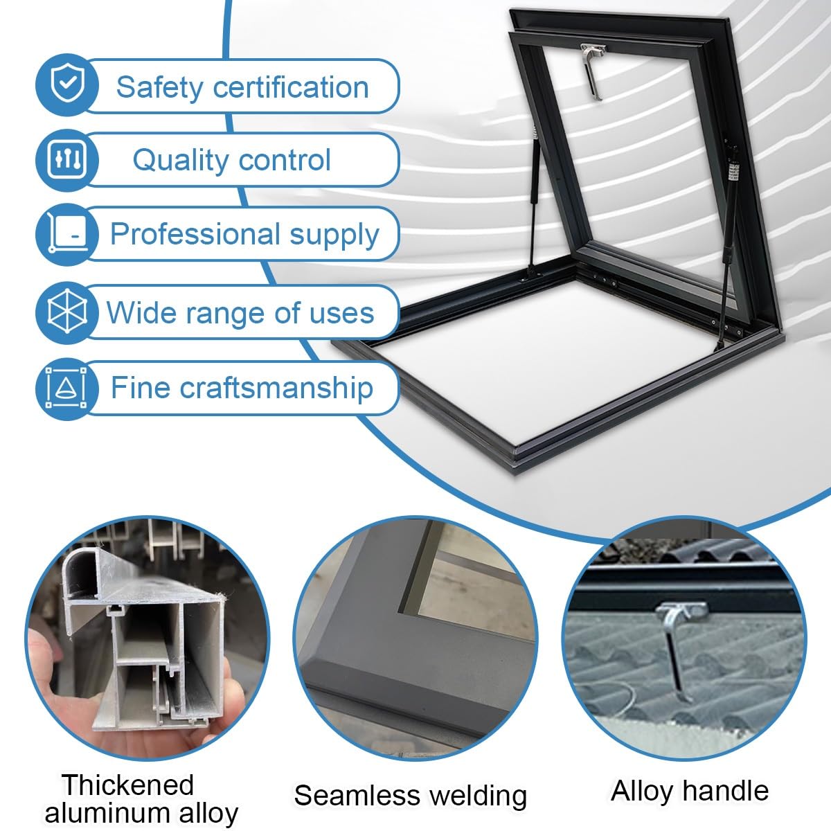 Claraboya para techo de casa, Ventana de Techo con iluminación de pozo con marco de aleación de aluminio y soporte hidráulico silencioso, para sótano, ático o cobertizo, personalizable(80x100cm/31.5x3