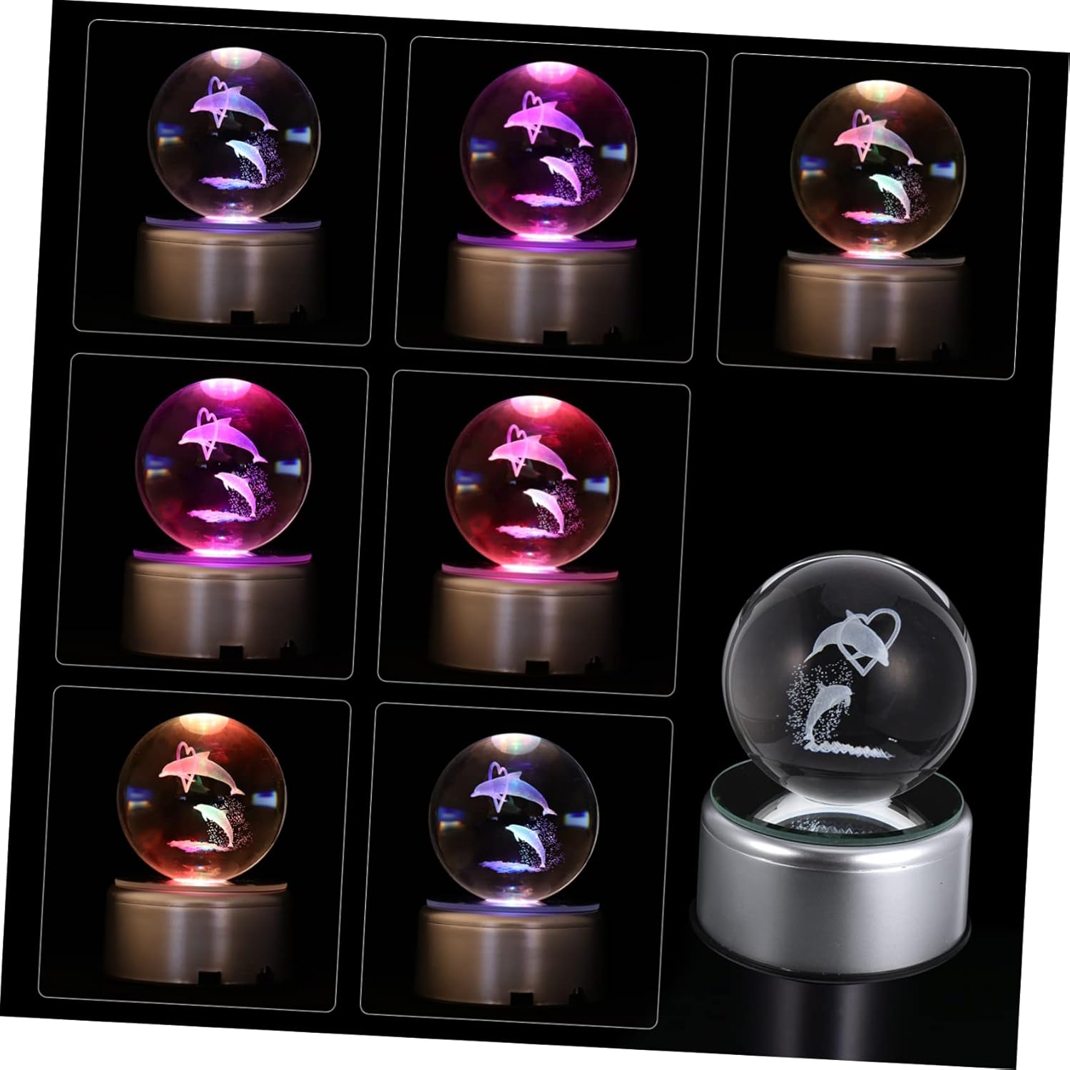 Luminous Dolphin Crystal Ball with Rotating USB Base Colorful Light Home Decor for Adults Unique Dolphin Lovers and Festivals