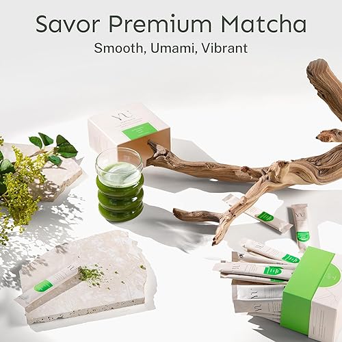 Miniatura 7 de Yu Tea Organic Ceremonial Grade Matcha Powder, paquetes instantáneos  Embalado con antioxidantes, L-teanina y cafeína natural  Polvo de matcha