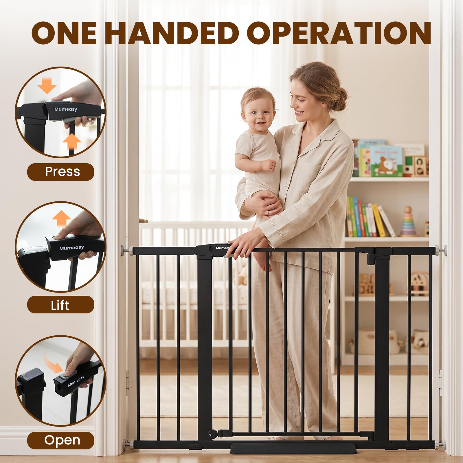 Mumeasy Puerta Valla de Seguridad para Bebés, Puerta Extra Ancha para Perros de 29.5 ''-46'' para Escaleras y Puertas