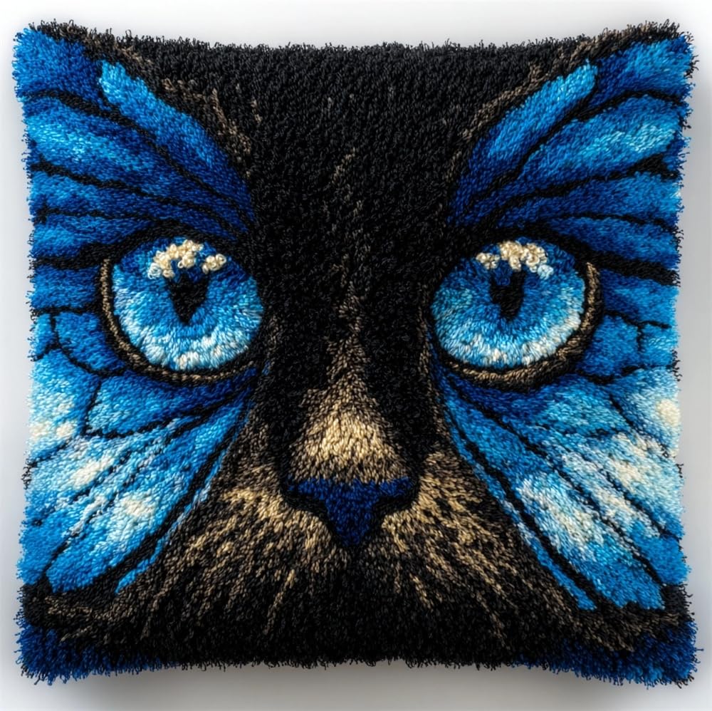 FWRTYCB Latch Hook Kits for Adults Balck Cat Blue Eye Butterfly Latch Hook