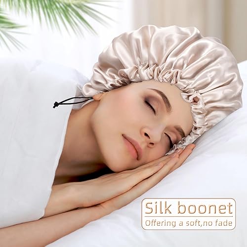 Miniatura 3 de Gorro de seda de satén para cabello rizado, gorro trenzado para dormir, para mujer, grande, doble capa ajustable