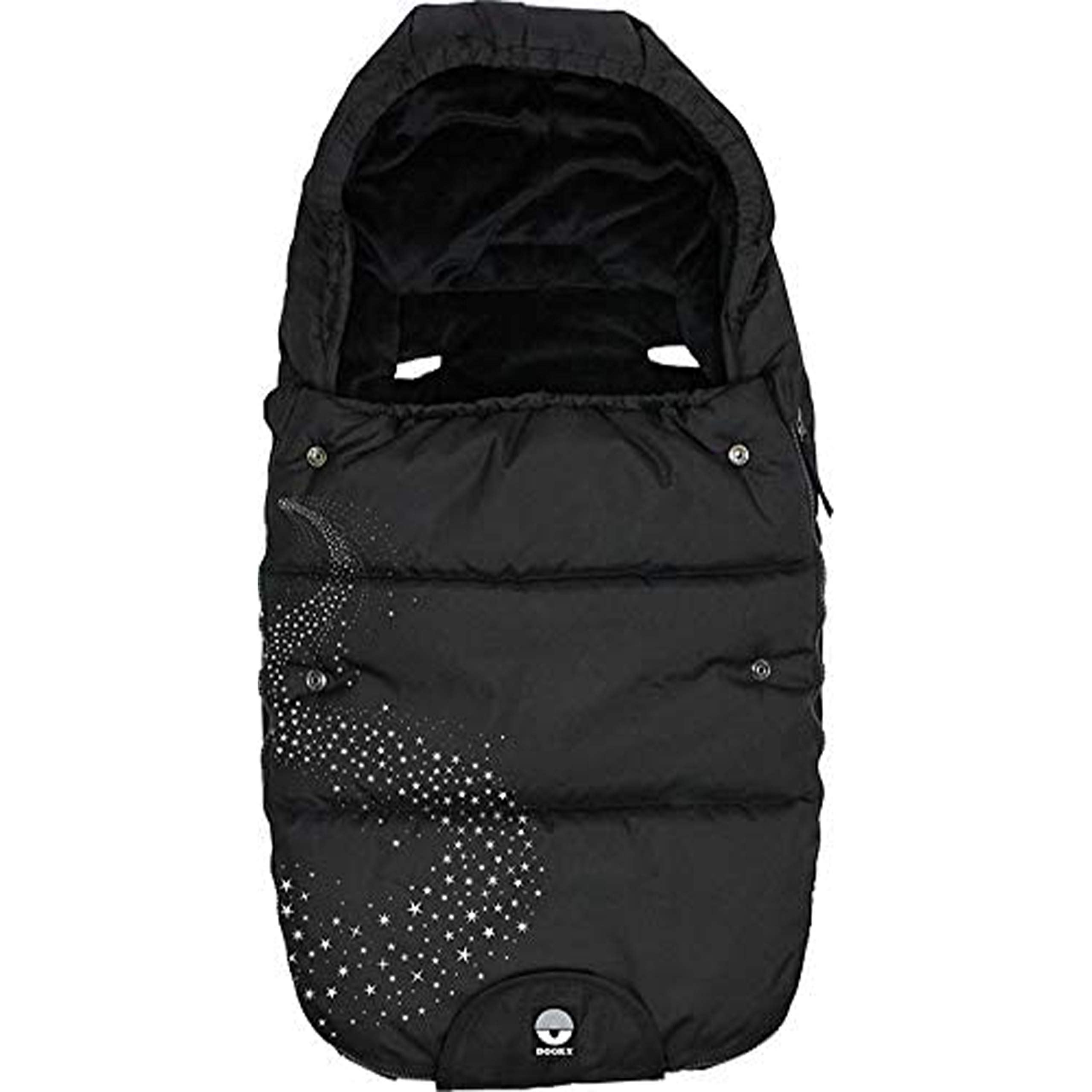 Dooky Footmuff Silver Stardust Small Baby Nacelle et porte-bébé (0-9 mois, hiver, résistant à l'eau et au vent, doublure en velours, pour harnais 3 et 5 points), Noir