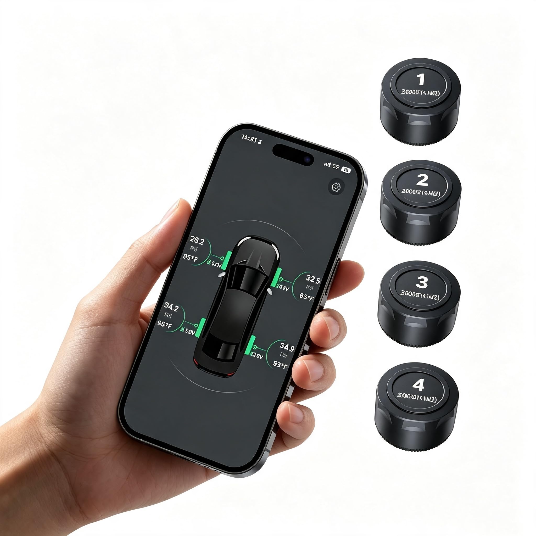 Système de Contrôle de la Pression des pneus Bluetooth avec 4 Capteurs Externes, Capteur de Pression des pneus Bluetooth