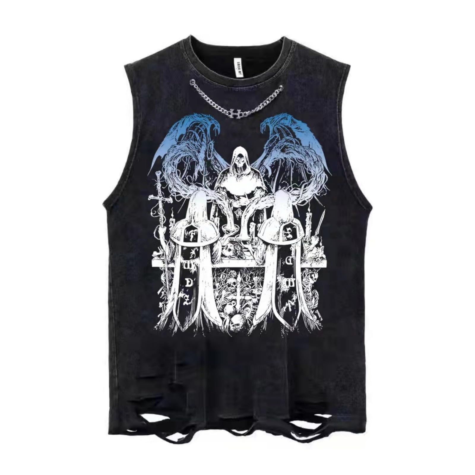 Brand-xrbanime Vintage Black Vests Men's Clothing 100% Cotton Hip Hop Punk Rock Gothic Y2K Sleeveless Tshirts