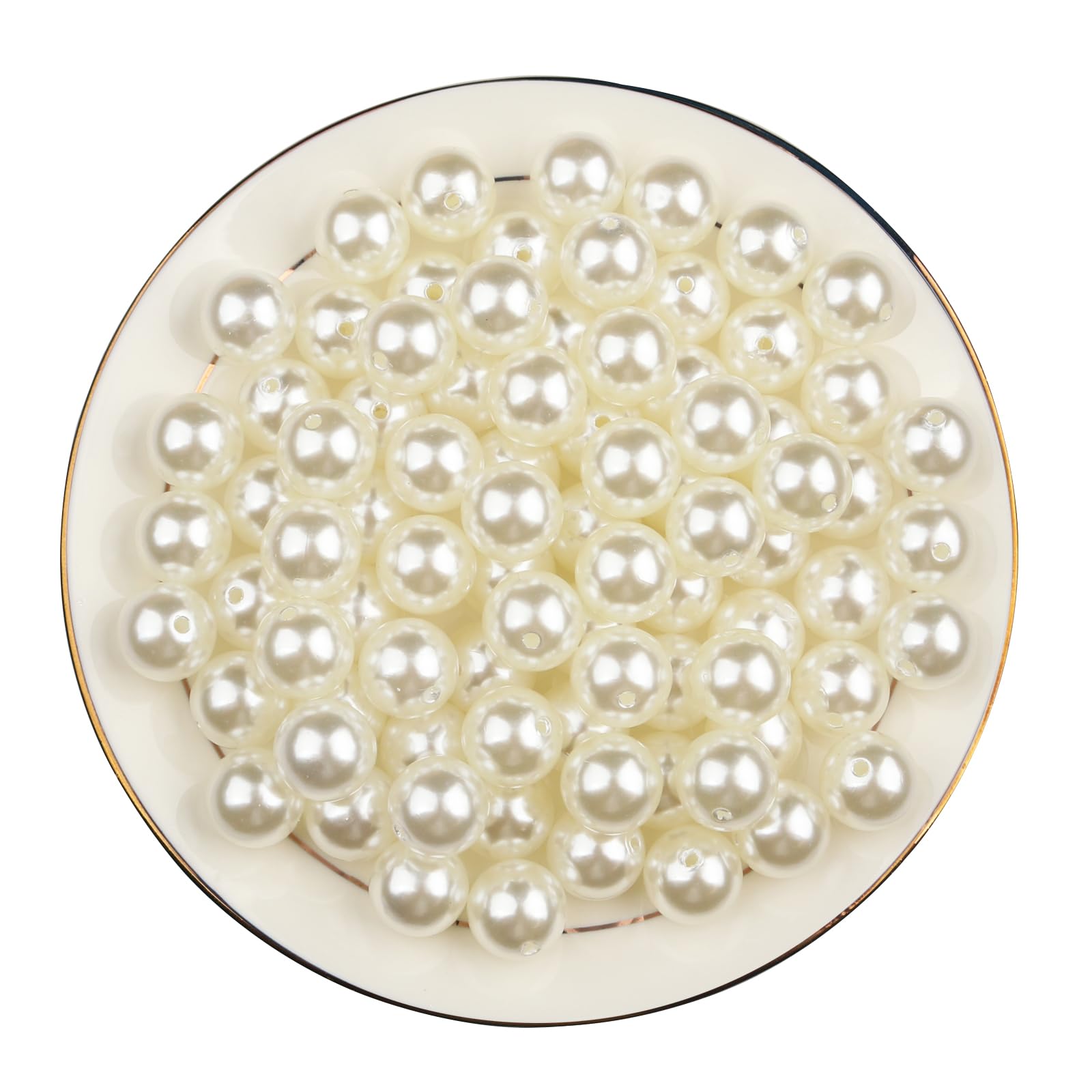 Sasiil Plastic Faux Pearls with Holes, 80pcs 16mm Round Loose Pearl Beads for Craft Projects, DIY Gifts, Jewellery Making, Vase Filling, Makeup Box & Wedding Decoration