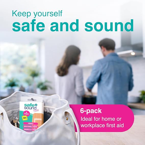 Safe and Sound Extra Large Fabric Plasters. Breathable Fabric. Durable and Flexible. 100mm x 50mm. 6 Pack