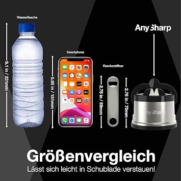 AnySharp Pro Metall-Messerschärfer mit PowerGrip Saugnapf Wolframkarbid Premium Wolframkarbid-Schärfsystem für Küchenmesser Wellenschliff & gehärteten Stahl Professionelle Qualität