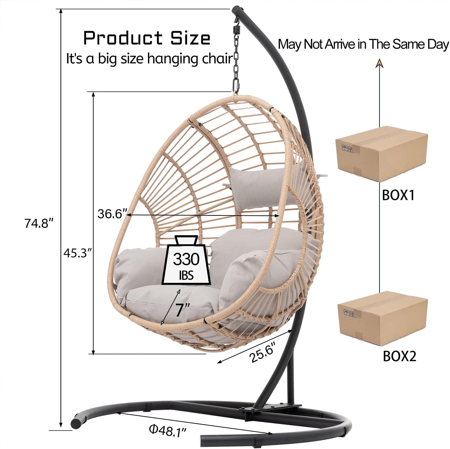 Product dimensions of the JOYBASE Hanging Egg Chair