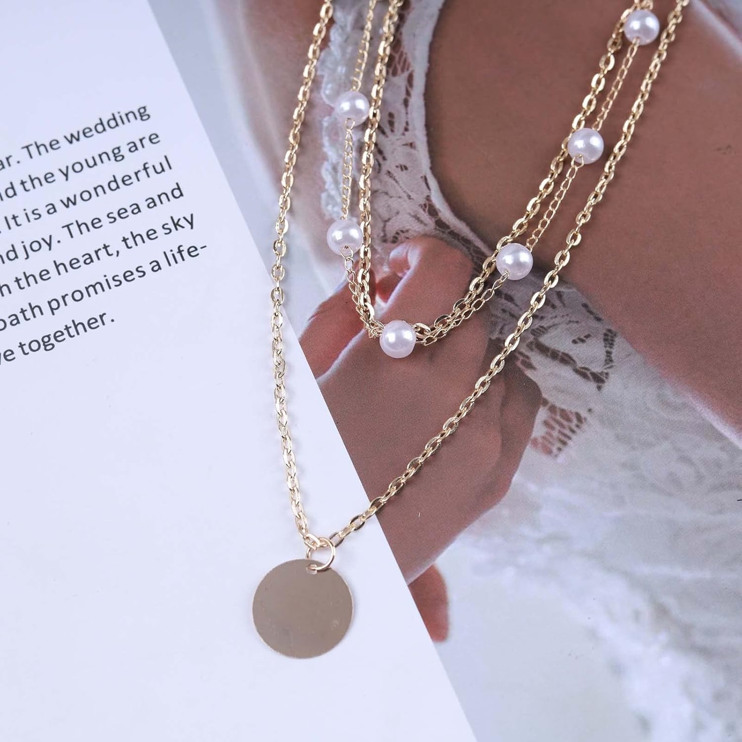 Andelaisi Boho Layered Disc Coin Necklace Choker Gold Pearl Choker Necklace Vintage Station Pearl Chain Necklace Multilayer Coin Pendant Necklace Jewelry for Women - Image 4