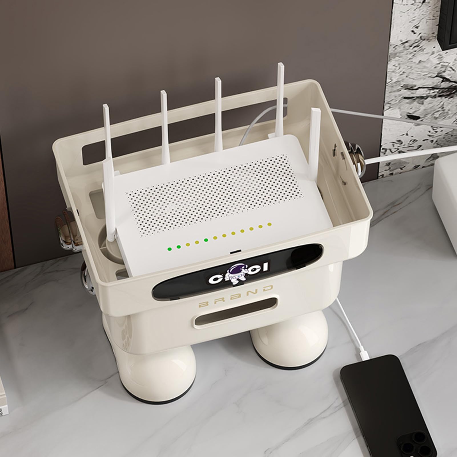 Scatola Di Archiviazione Per Router Wi-Fi Supporto Robot Per Scrivania | Ripiano Per Router Per Casa Soggiorno Camera Da Studio Supporto TV Posto Di Lavoro Centro Intrattenimento Console