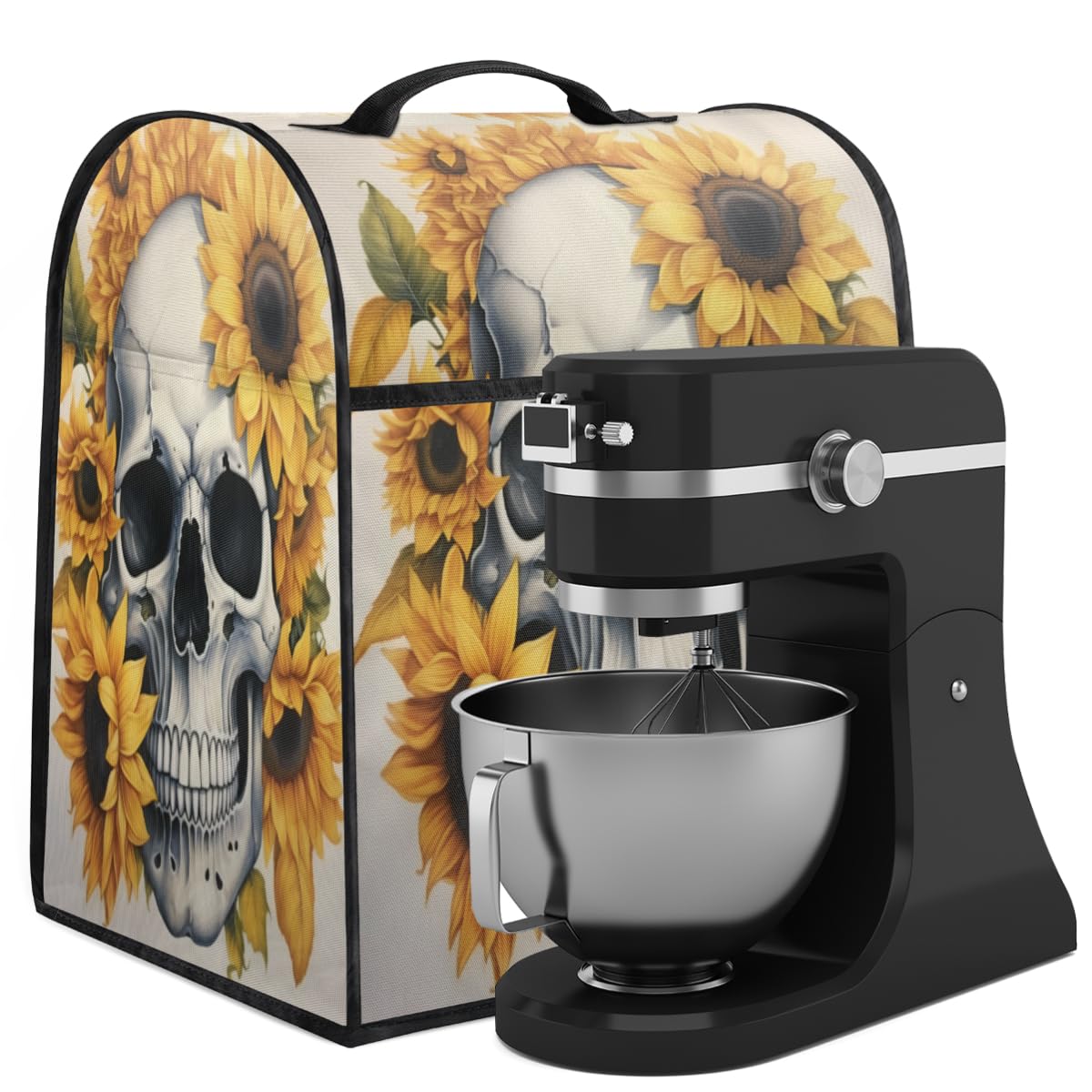 Coffee Maker Cover Sunflower Skull Printing Kitchen Appliance Covers Small Appliance Covers Blender Cover Juicer Cover Dust Covers for Kitchen Appliances with Top Handle and Pockets,Washable,C89