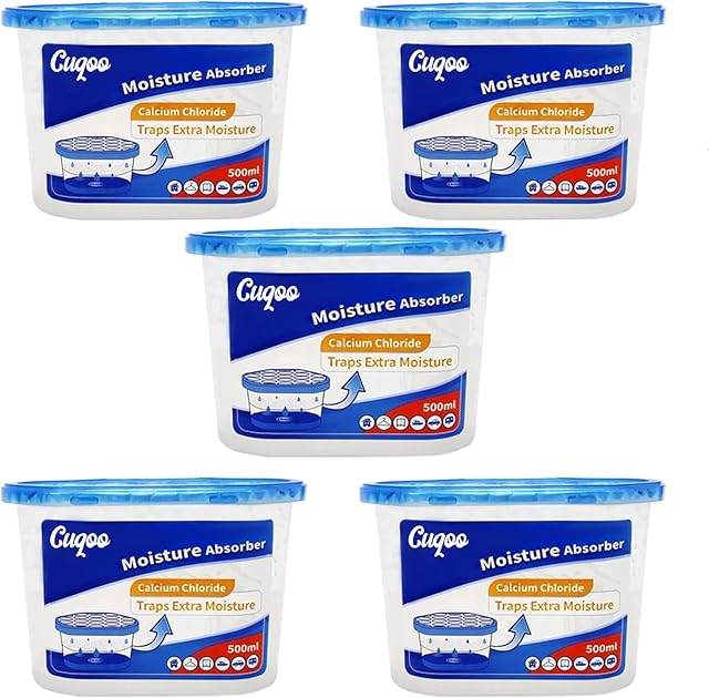 CUQOO Premium 500ml Dehumidifiers for Home Damp Pack of 5  Dehumidifiers Disposable Moisture Absorber for Home | Powerful Small dehumidifier | Condensation Remover for Bedrooms, Caravans, Office