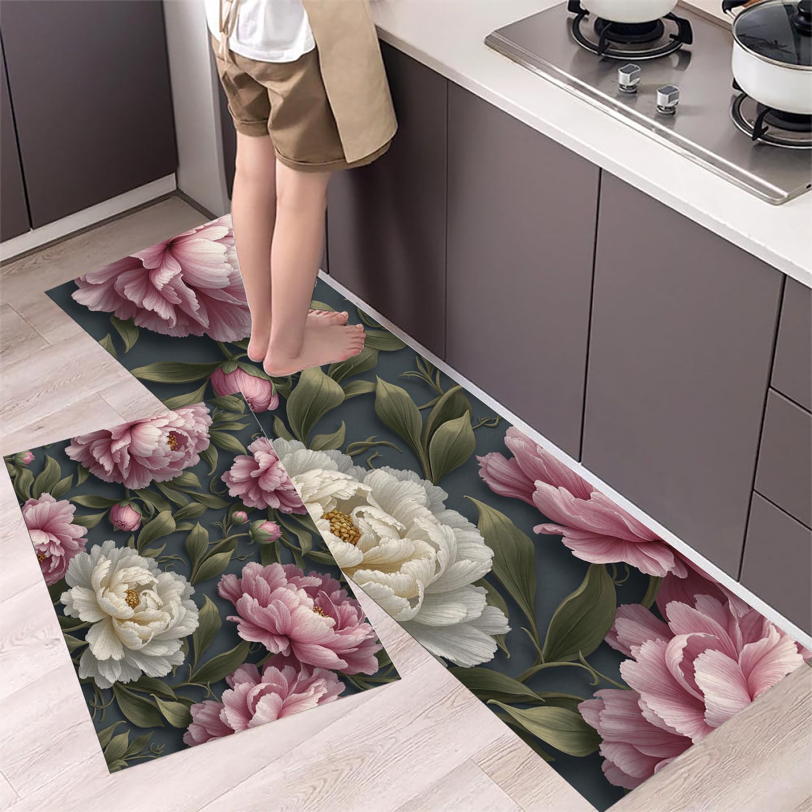 Tapis de cuisine antidérapants lot de 2 design plantes tropicales lavables en machine