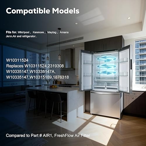 Vista 6 de W10311524 AIR1 Cartucho de filtro de aire de repuesto para refrigerador Whirlpool Kenmore compatible con filtro de aire de refrigerador Fresh Flow