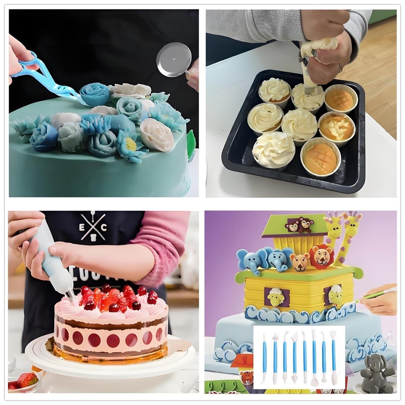 ANSLYQA Kit de decoración de pasteles de 340 piezas, con tocadiscos y nivelador, 55 puntas de glaseado numeradas, 2 espátulas, 3 raspadores de peine, 2 acopladores, 100 bolsas de pastelería, 100