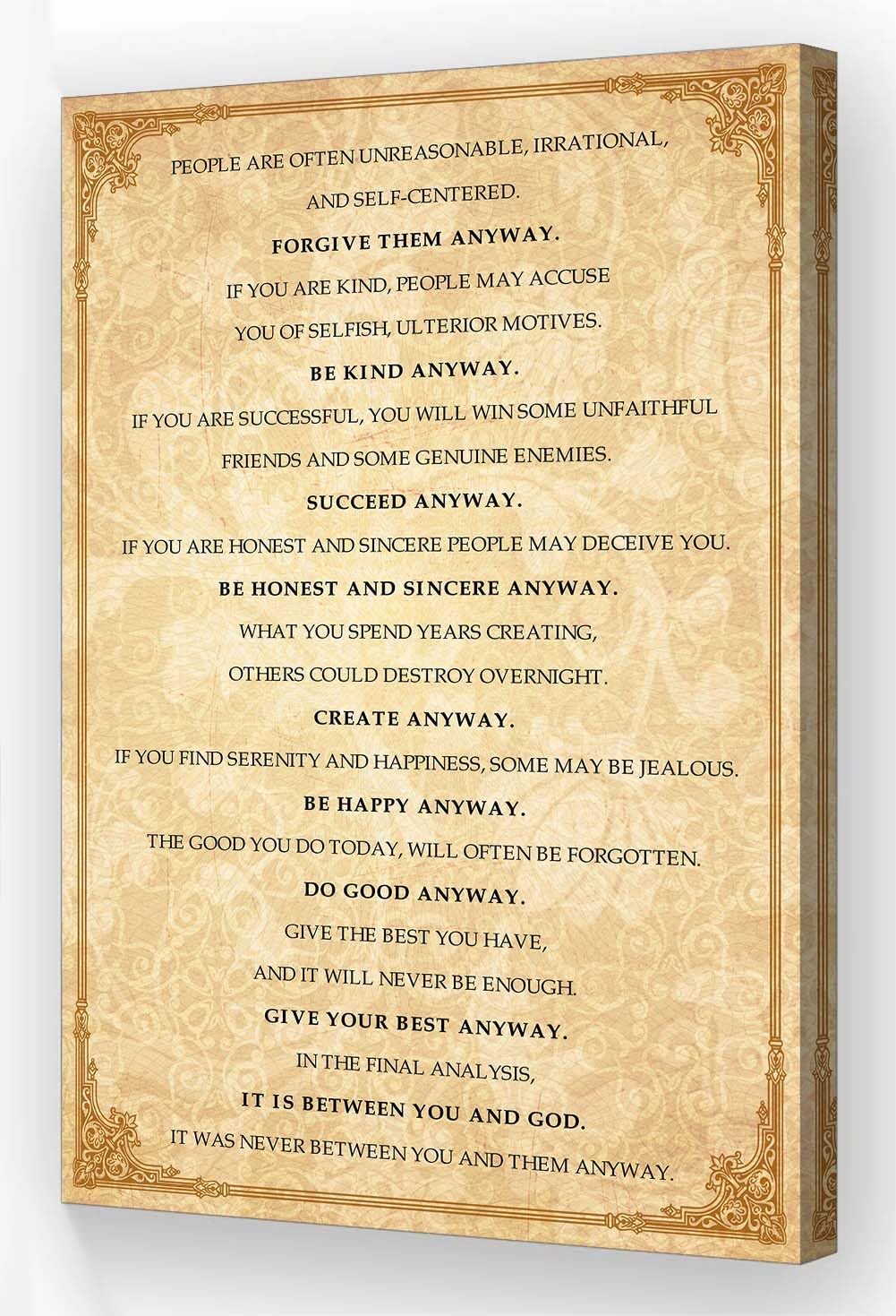 Wallpicss Do It Anyway Wall Art Framed Canvas Artwork Motivational Posters Vintage Poem Wall Decor Poetry Quotes Poster Painting Pictures 12x18 inches