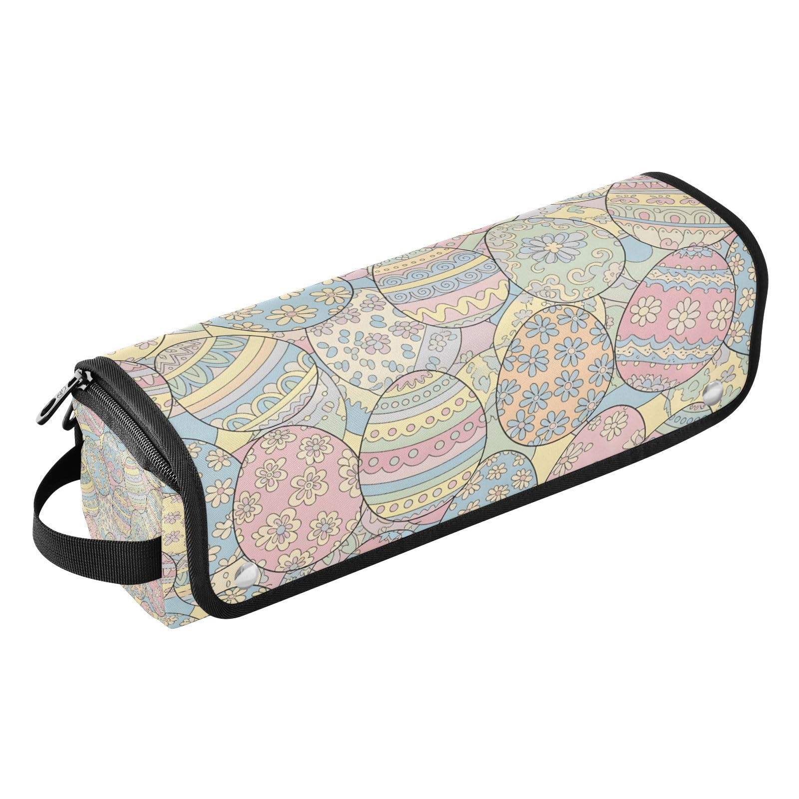 Happy Easter Eggs Design Hair Tools Travel Bag Portable Hair Accessory Organizer with Heat Resistant Mat 2 in