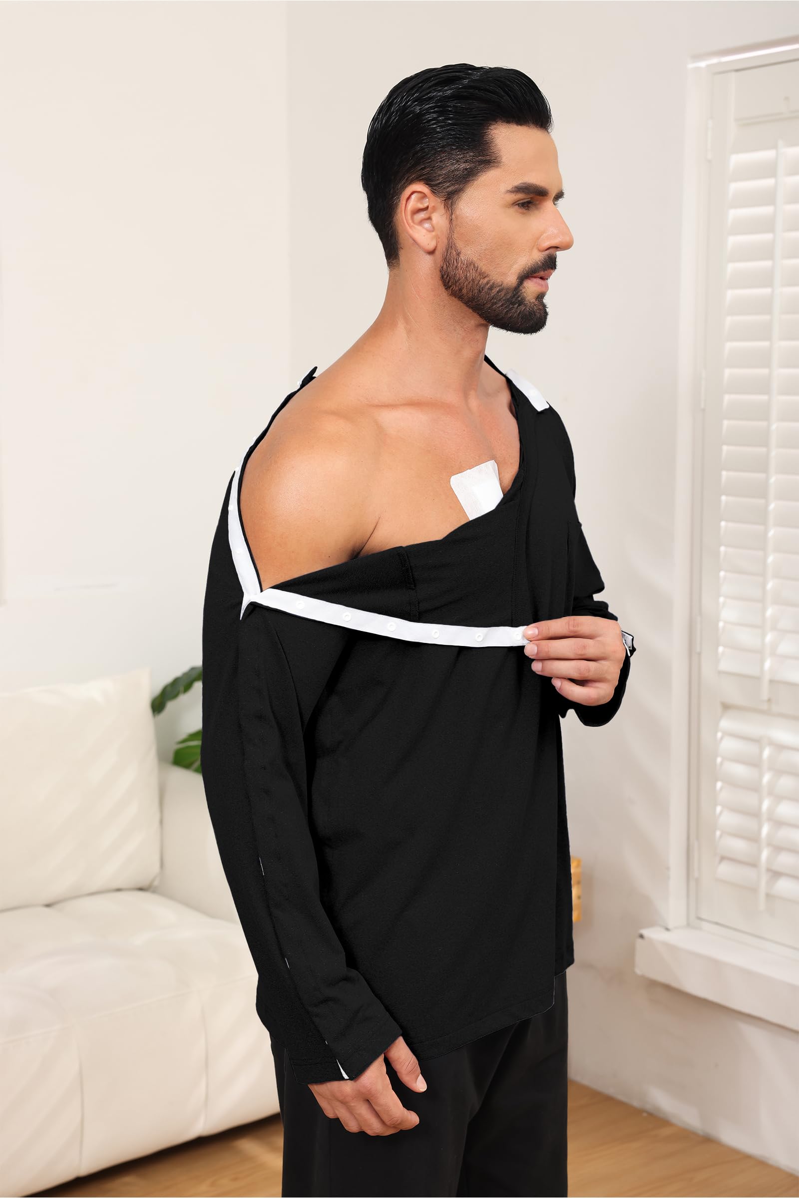 Camicia chirurgica post-spalla con chiusura laterale, maniche corte, per intervento e dialisi