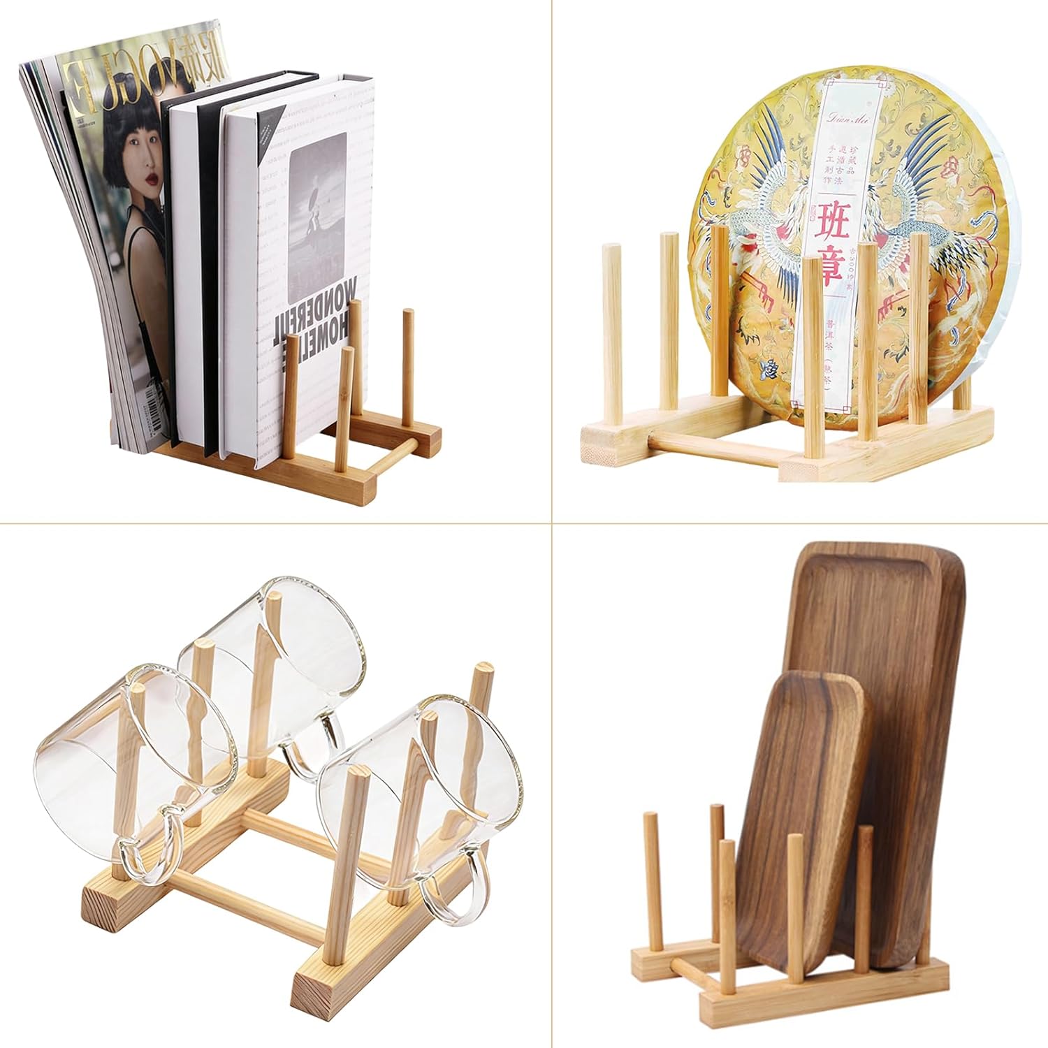 2 Pack Bamboo Dish Rack for Kitchen Cabinet and Countertop, Plate Organizer for Cabinet, Bowls, Cups, Utensils, Pot Lids and Bottles, Cutting Board Holder Stand and Storage. - Image 7