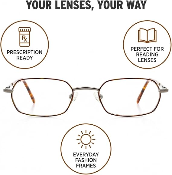 Optical Eyewear - Modified Oval Shape, Metal Full Rim Frame - for Women or Men Prescription Eyeglasses RX