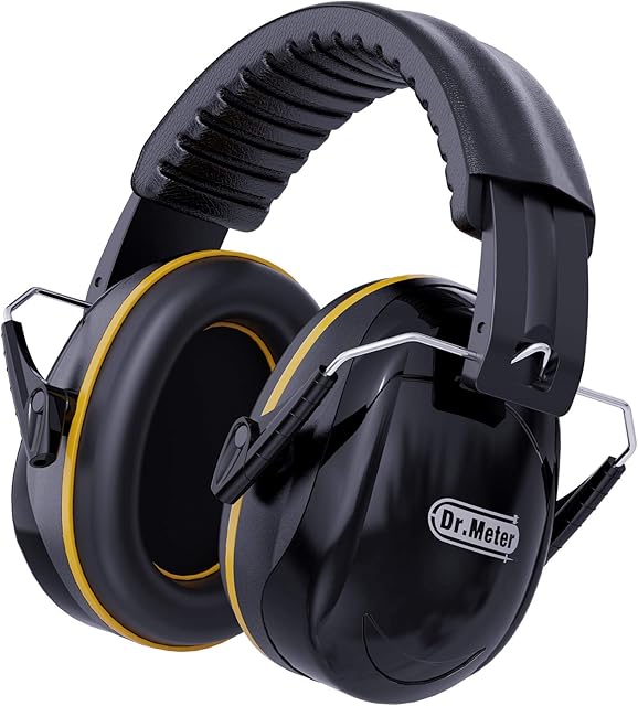 Dr.meter Ear Defenders Adults, SNR 34dB Noise Reduction Earmuffs with with Adjustable Headband Double Layers Hearing Protection for Gardening Hunting Construction Yard Work Carry Bag included