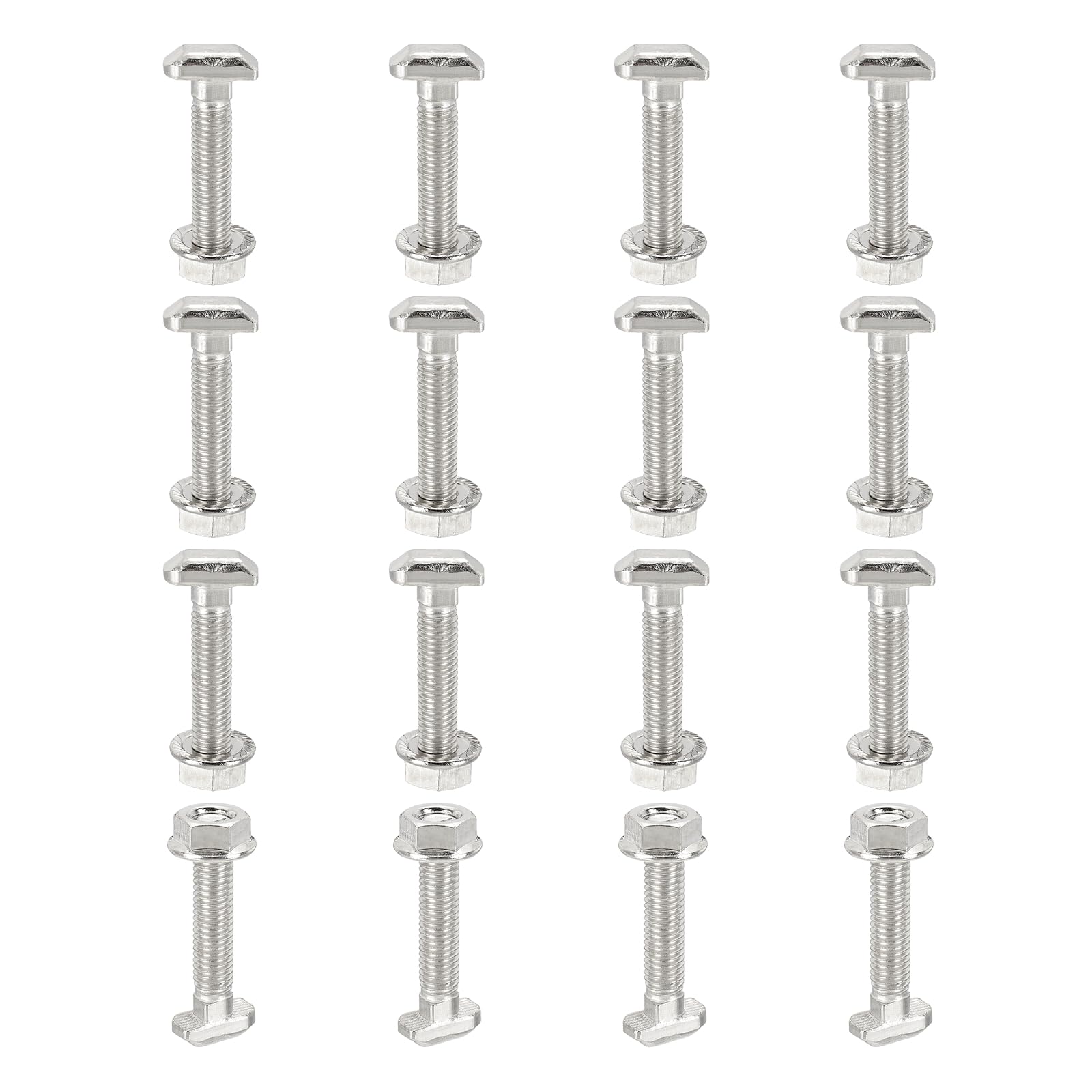 PATIKIL M8x40mm T-Slot Bolts, 16 Sets Drop-in Bolt Hammer Head with Hexagon Flange Nuts T-Bolt Stud Sliding Screw for 40 Series Aluminum Extrusion Profile, Silver โ image 1
