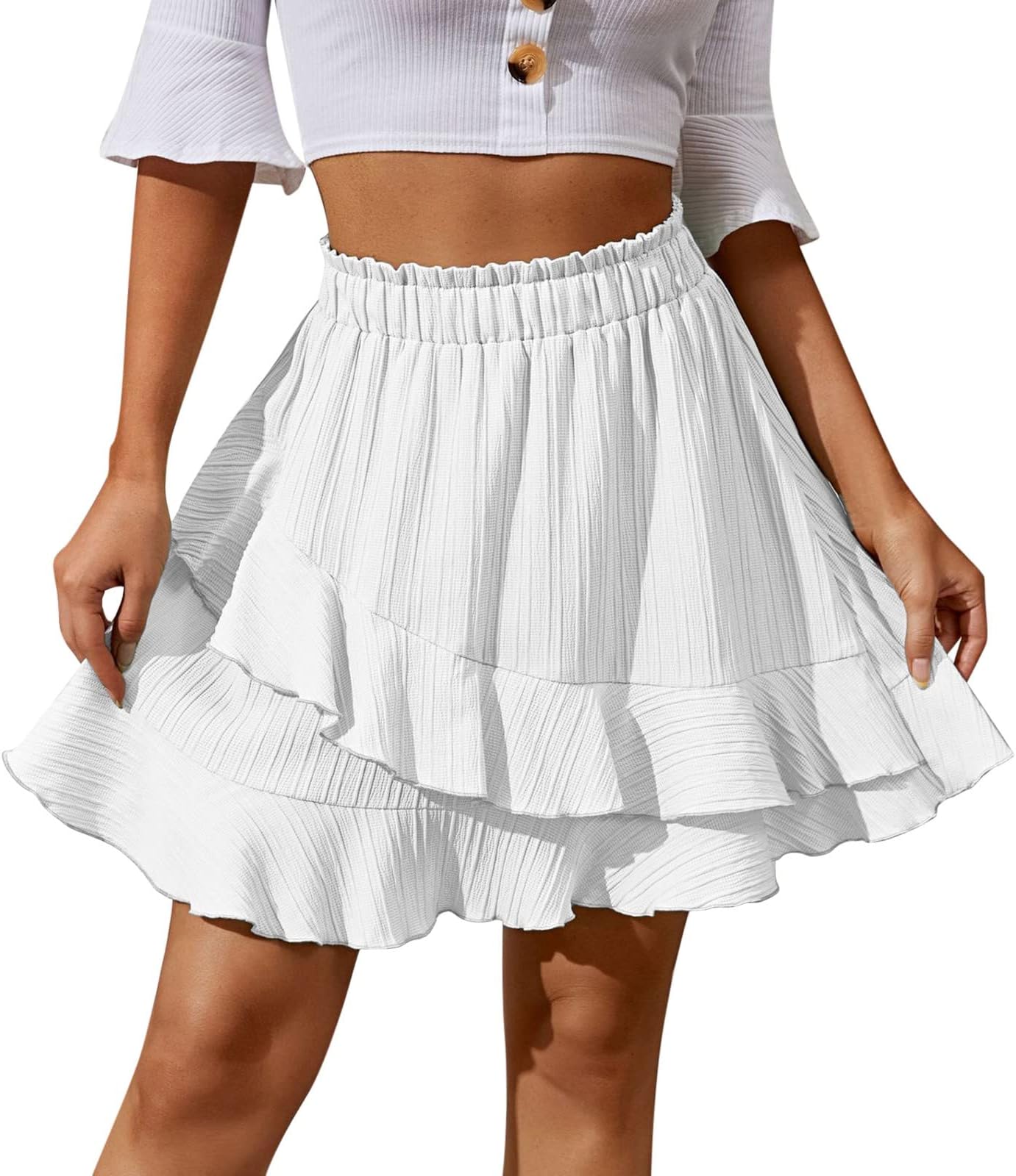 Solid Skirts Flare 2023 Summer Western Ruched Ruffled Flowy Skirt for Women Long Skirts Modest Maxi Skirt Summer Flowy Skirts Robe Long Maxi Skirt Dress