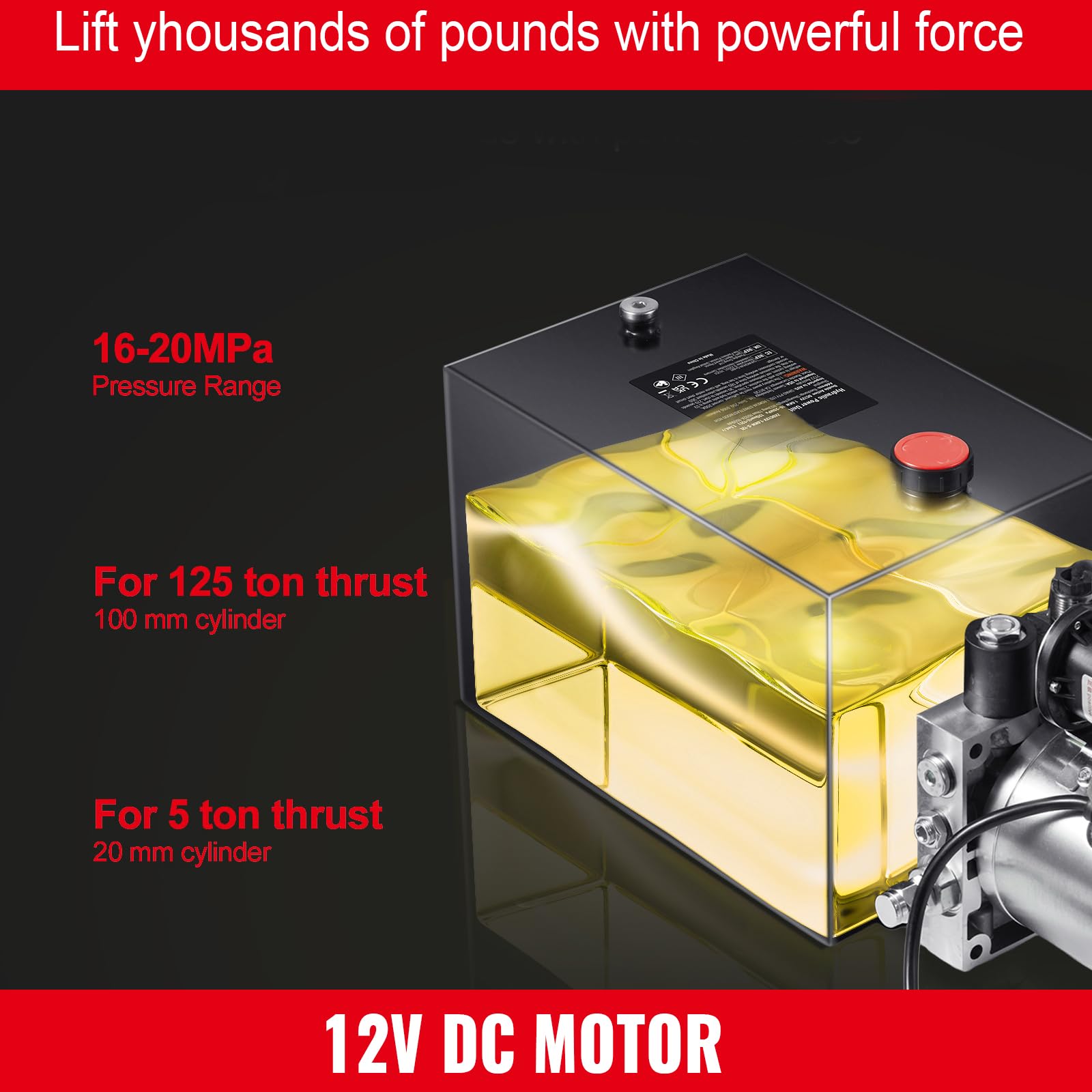 Happybuy Hydraulic Pump, 4 Quart Hydraulic Power Unit, Single Acting Dump Trailer Pump, 0.91 GPM Flow Rate, 3200 PSI Max Pressure, DC 12V for Dump Trailer and Car Lifting